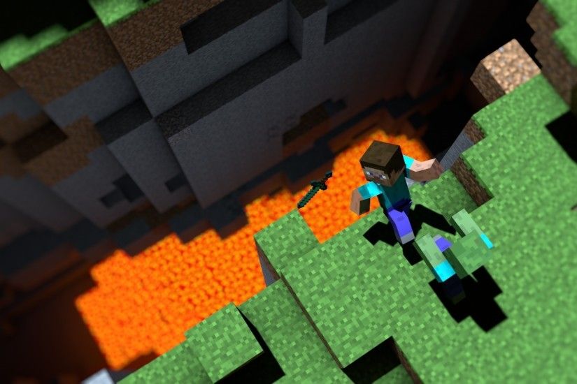 Minecraft cliffs lava video games zombies wallpaper