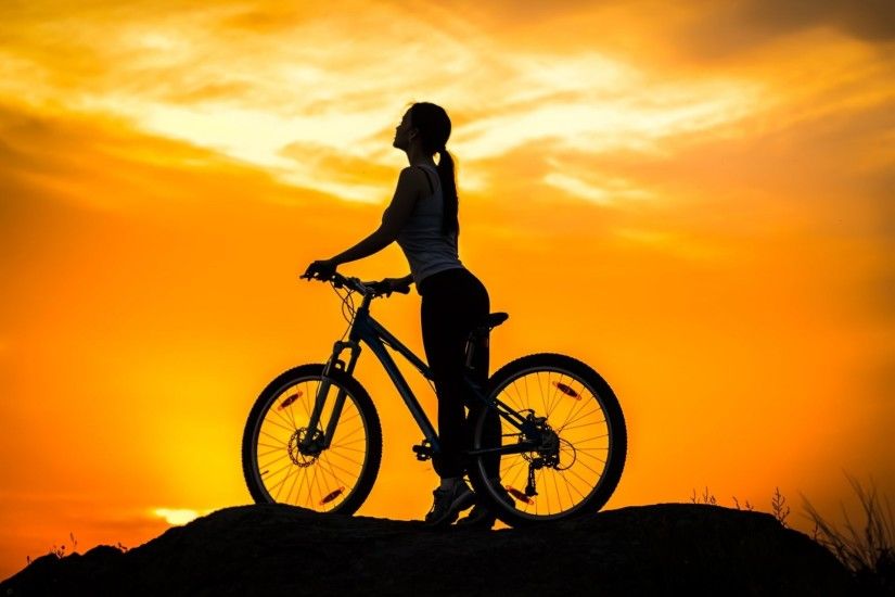 mountain bike bike bike sports girl silhouette sunset twilight sky