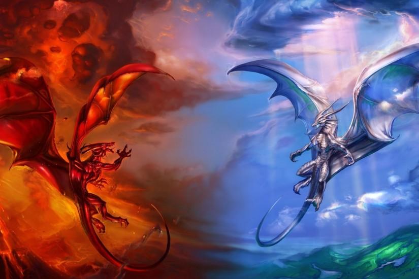 HD Fire Dragon VS Ice Dragon Wallpaper HD 1080p - HiReWallpapers 1522