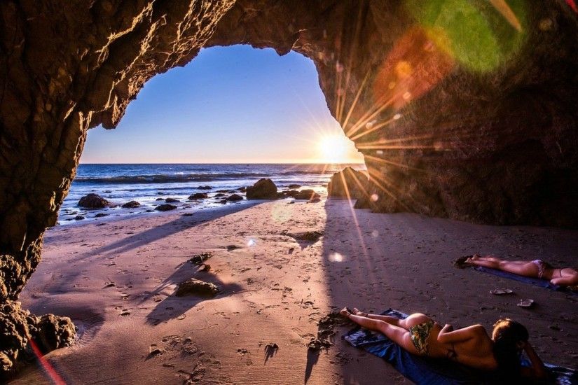 Malibu California Nature Sea Usa Sunset Cave Beach Wallpaper In HD -  1920x1200
