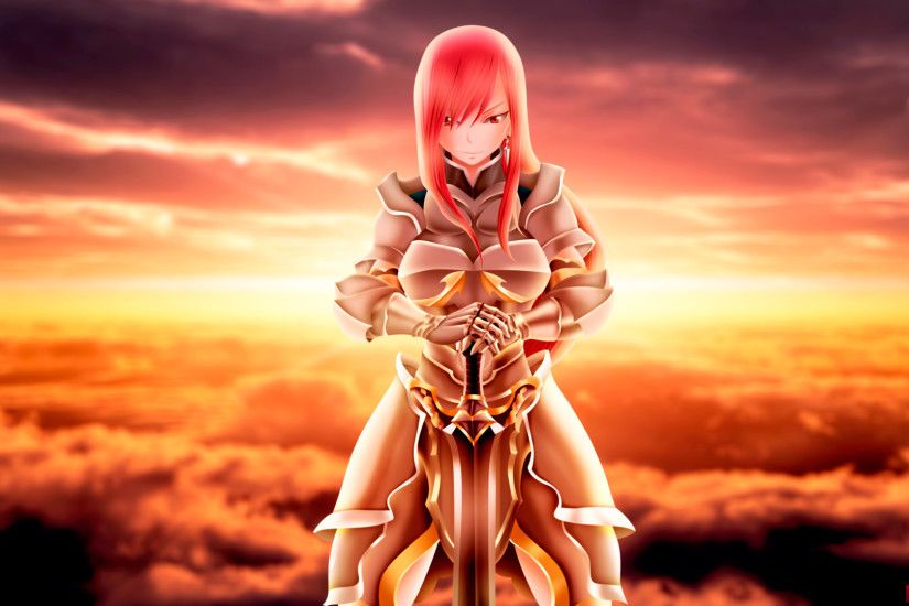 erza scarlet armor and sword fairy tail anime girl