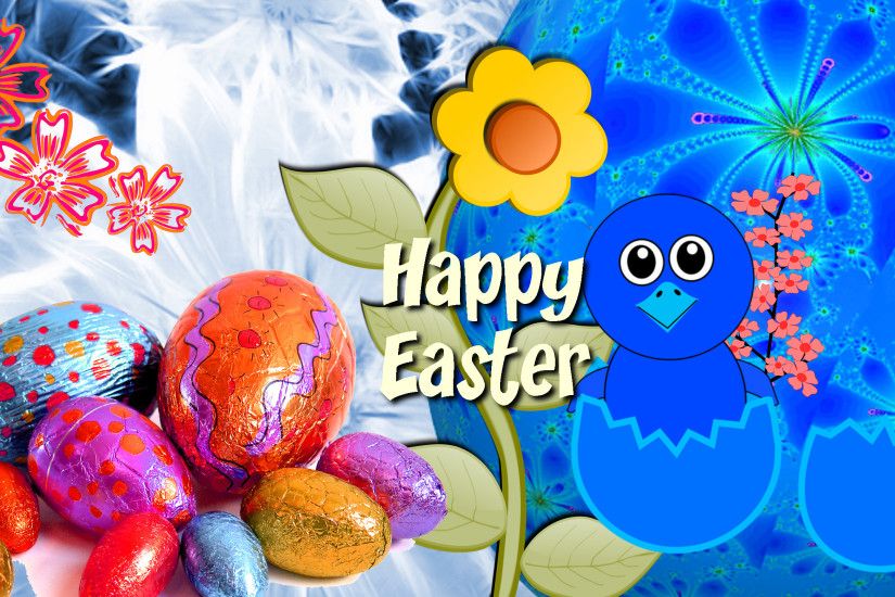 Easter wallpaper with text and eggs.