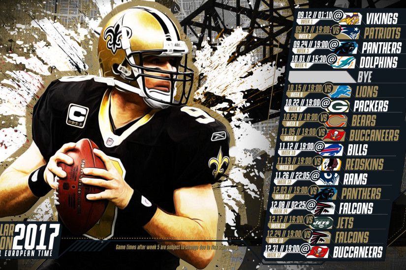 Schedule wallpaper for the New Orleans Saints Regular Season, 2017 Central  European Time. Made