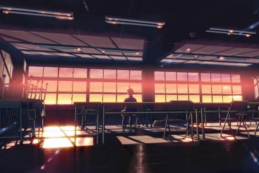 school classroom Makoto Shinkai lonely sunlight 5 Centimeters Per Second  desks chill wallpaper