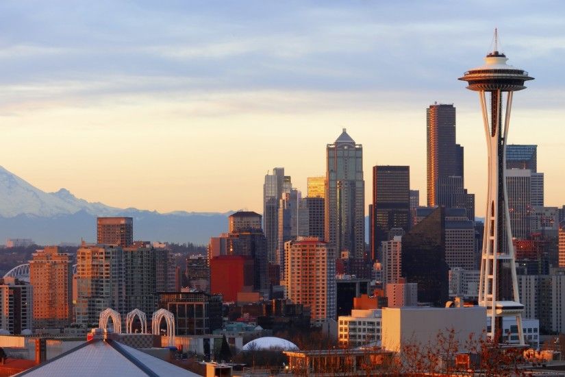 city, Landscape, Seattle, Mount Rainier Wallpaper HD