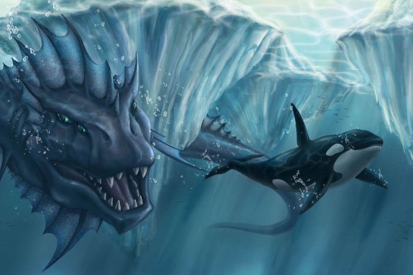 Sea monster chasing the killer whale HD Wallpaper 1920x1080 Sea ...