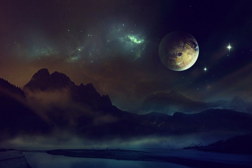 Preview wallpaper space, planet, light, night, sky 1920x1080