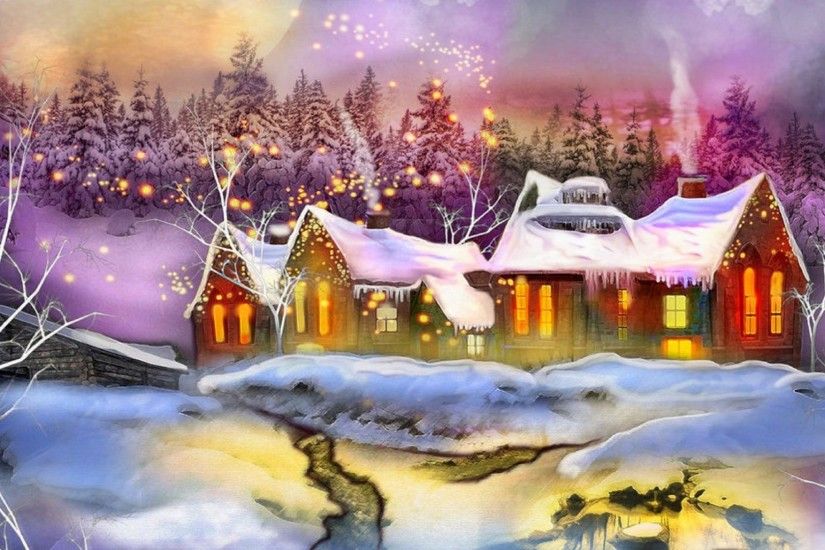 Colors Cottage Winter Xmas New Year Christmas Paintings Villages Drawings  Creative Pre Trees Landscapes Snow Lighting Holidays Cottages Digital Art  High ...