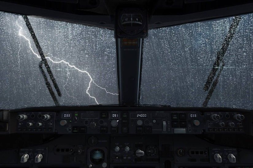 Vehicles - Aircraft Cockpit Lightning Rain Storm Water Drop Wallpaper