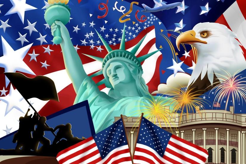 American Flag and Status of Liberty Wallpaper HD.
