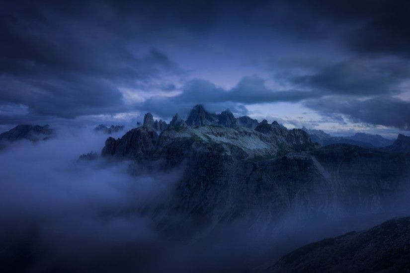 Mountain, Evening, Fog, Cliff, Dark Clouds