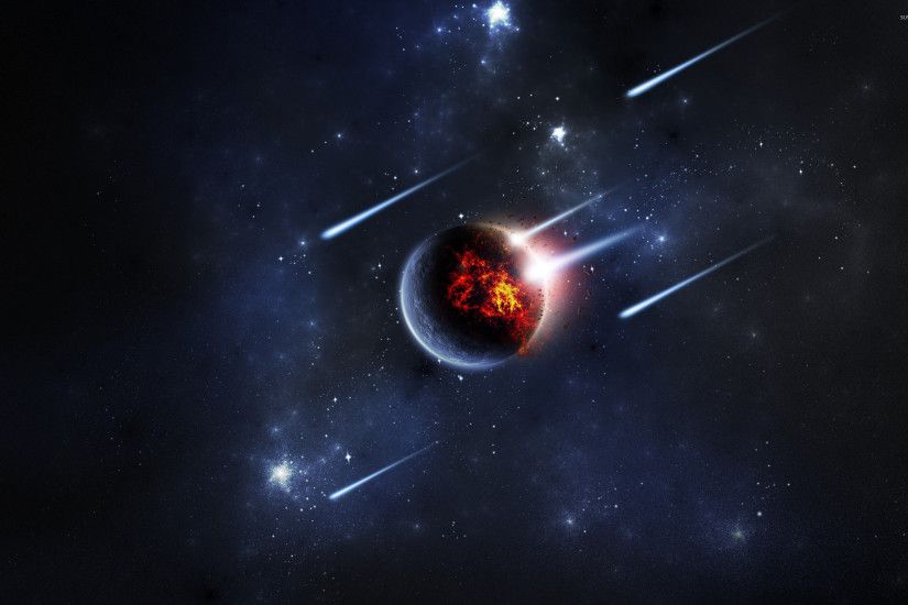 Planet hit by asteroids wallpaper