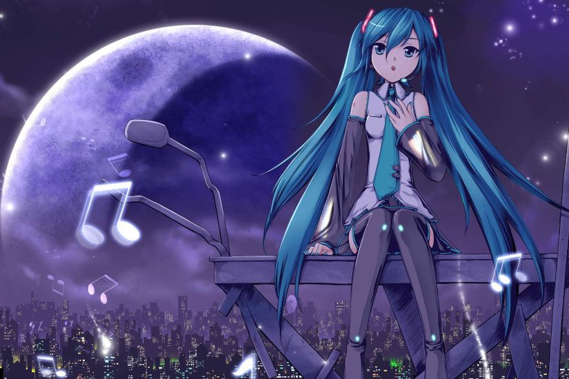 Hatsune Miku on top of the city - Vocaloid wallpaper