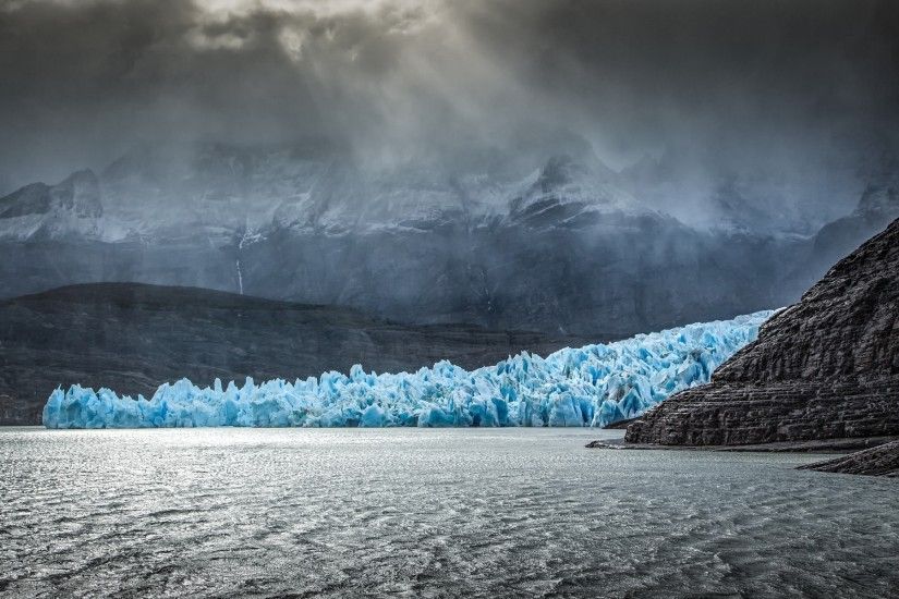 landscape, Nature, Glaciers, Chile, Patagonia, Lake, Rock, Erosion, Sun  Rays, Mountain, Mist, Ice, Dark, Clouds Wallpaper HD