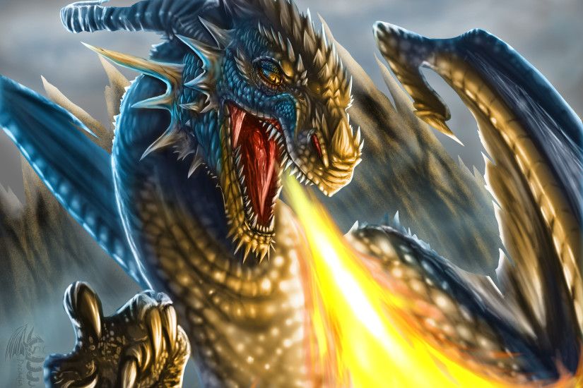 Angry Fire Breath Dragon wallpaper :: Download to mobile phone.