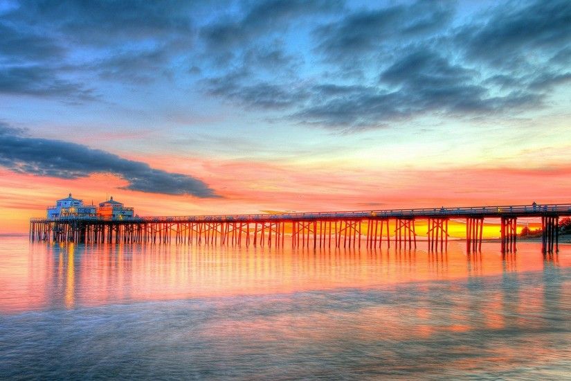 Malibu Pier Sunset California Beach USA Wallpaper Android