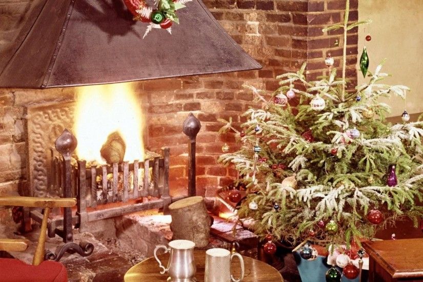1920x1080 Wallpaper christmas tree, fireplace, fire, holiday, christmas