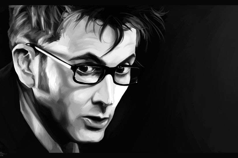 drawing black illustration monochrome portrait glasses Doctor Who The Doctor  David Tennant Tenth Doctor darkness computer