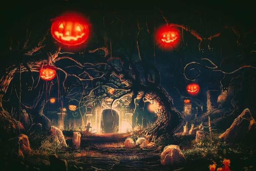 Halloween, Terror, Night, Fantasy art, Photoshop, Artwork, Pumpkin  Wallpaper HD