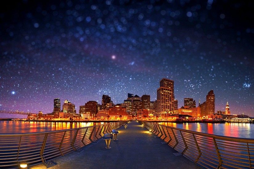 Wide Angle City Nightscape Wallpaper