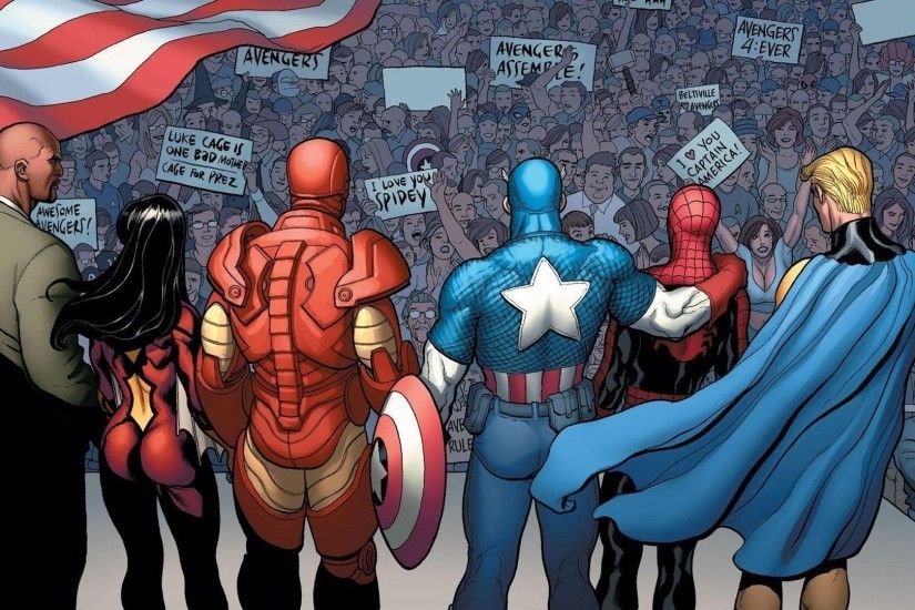 marvel comics luke cage spider-woman iron man captain america spider-man  sentry crowd