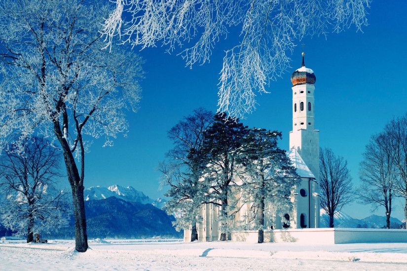 High resolution known places desktop wallpaper of St. Coloman Church In  Winter, Schwangau, Bavaria, Germany (ID: