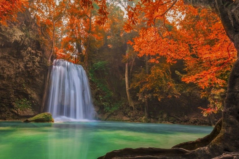 Preview wallpaper waterfall, pond, trees, thailand, nature 1920x1080