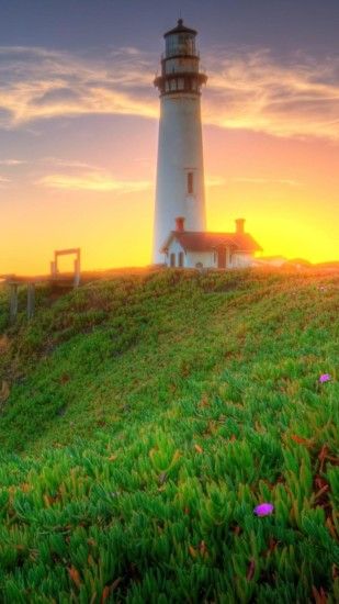Lighthouse Green Coast Sunrise iPhone 6 Plus HD Wallpaper ...