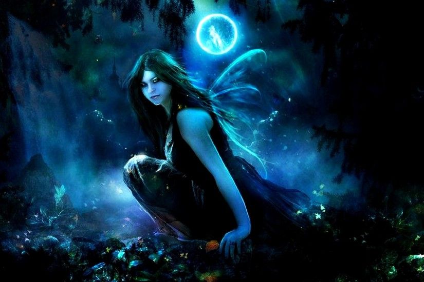 moon Fairy Night | Fairy moon dark fantasy art blue night HD Wallpaper