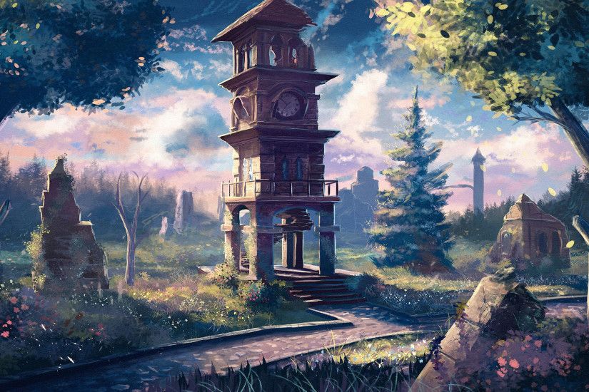Free Old Clock Tower Anime, computer desktop wallpapers, pictures, images