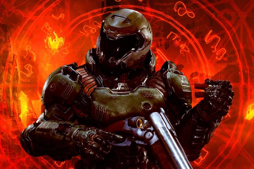 Doom (2016)Made this new Desktop Background using the new image of the Doom  Slayer from quake con, thoughts?