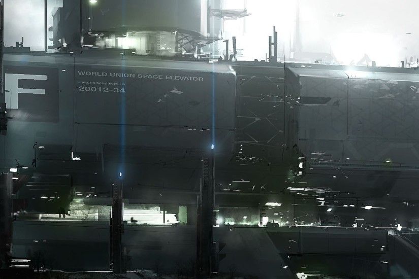 Futuristic Dystopia Space Elevator Dual Screen