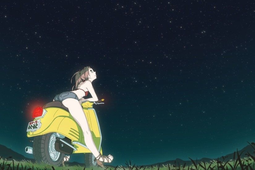 anime Girls, Stars, FLCL, Haruhara Haruko, Scooters, Night, Space Wallpapers  HD / Desktop and Mobile Backgrounds