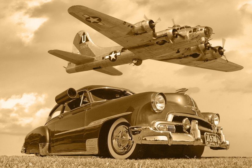 Chevrolet B17 car plane aircrafts lowrider classic military flight fly  sepia monochrome sky clouds wallpaper | 1920x1200 | 52347 | WallpaperUP