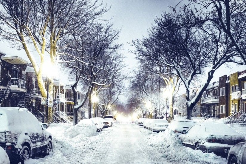 Preview wallpaper winter, city, street, road, lights 1920x1080