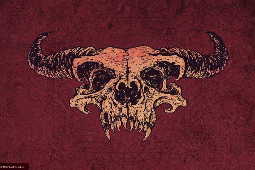 skull, Demon, Satanic, Horns, Artwork, Fantasy Art, Red, Angryblue Wallpaper  HD