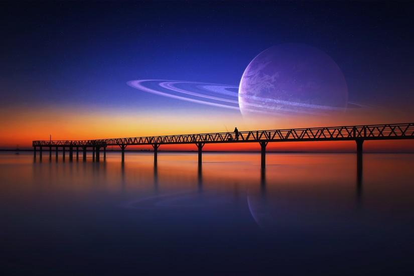 saturn in the sea Wallpaper Background | 23240