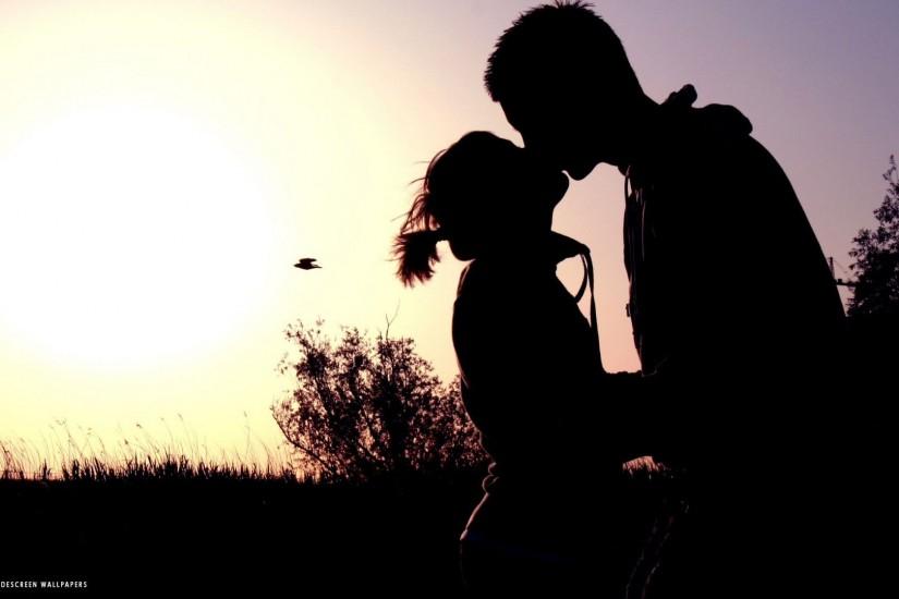 romantic kiss kissing sunset shadow couple love hd widescreen wallpaper