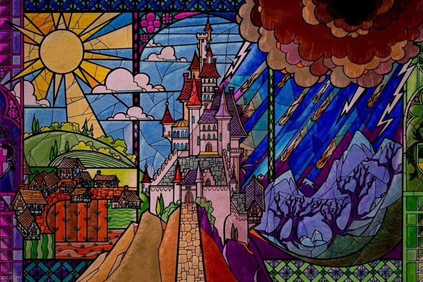 Beauty and the Beast stained glass window