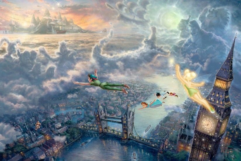 Thomas Kinkade Wallpaper, Tinkerbell and Peter Pan fly to .