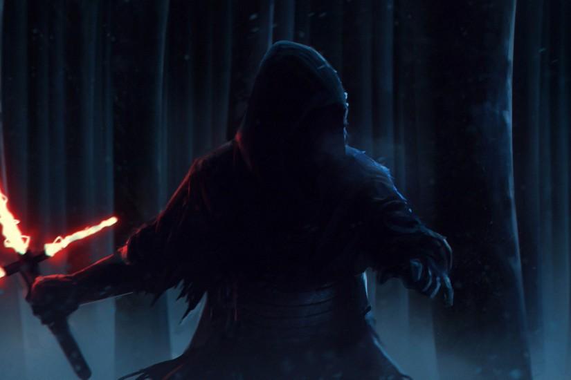 Star Wars 7: The Force Awakens - Kylo Ren in Dark Forest Artwork 3840x2160  wallpaper