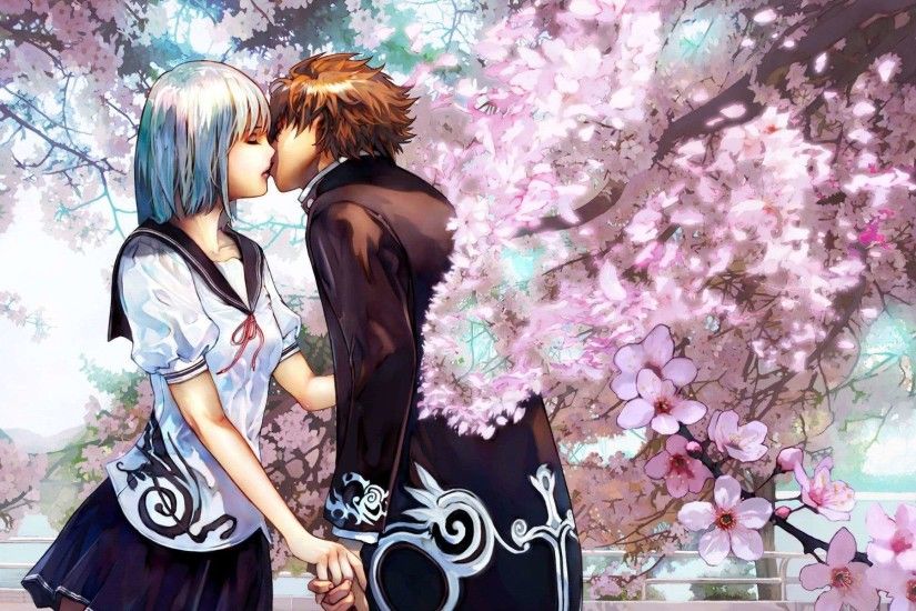 Cute Anime Couple Kiss HD Wallpaper