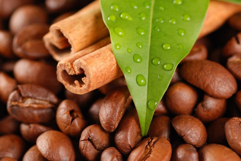 2560x1600 Wallpaper coffee beans, cinnamon, leaves