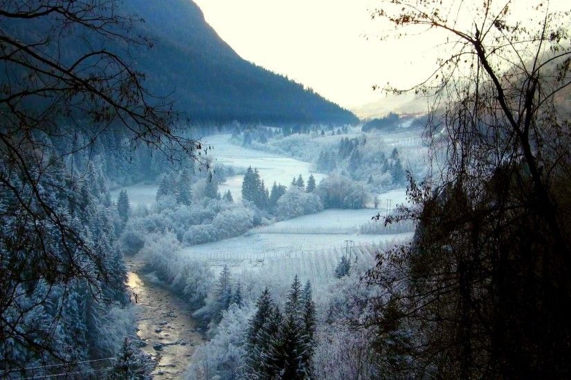Download Winter Scene Valley River Mountain 3d Desktop Backgrounds