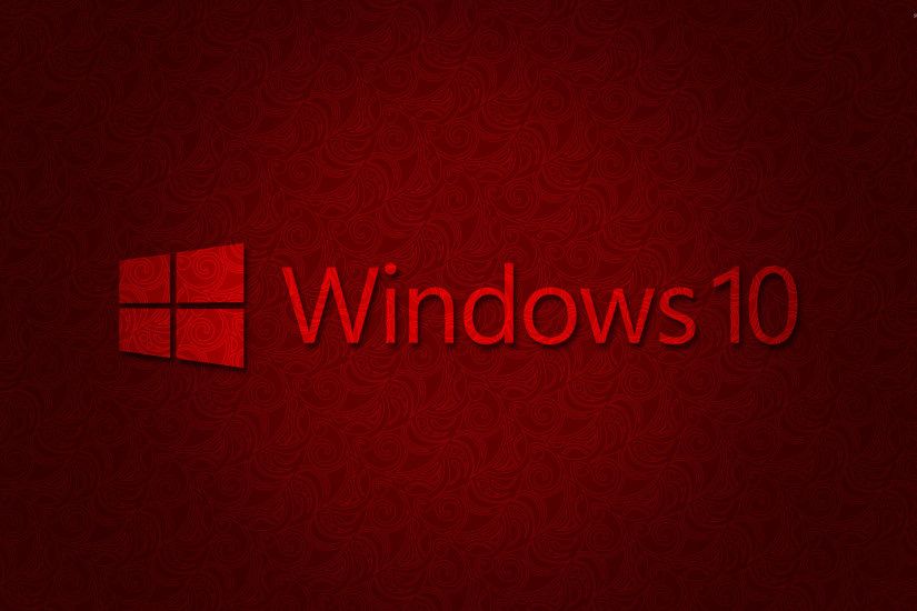 Windows 10 text logo on dark red pattern wallpaper