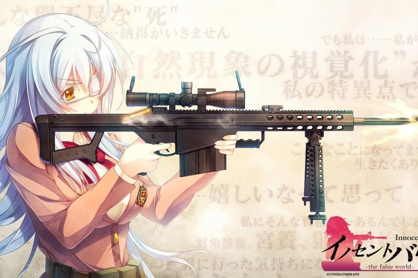 Gun, Women, Anime, Anime Girls, Eyepatches, Innocent Bullet the False World  , Sniper Rifle, Barrett .50 Cal Wallpapers HD / Desktop and Mobile  Backgrounds