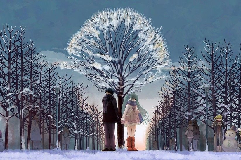Wallpaper Anime, Couple, Love, Walk, Woods, Winter, Snow