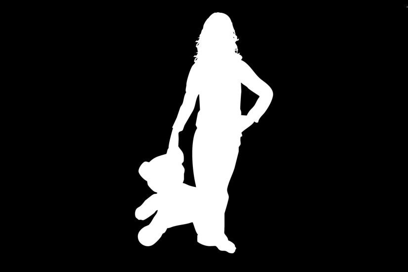 Woman with a teddy bear silhouette wallpaper