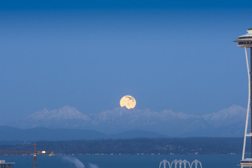 Full Moon and Seattle Space Needle picture