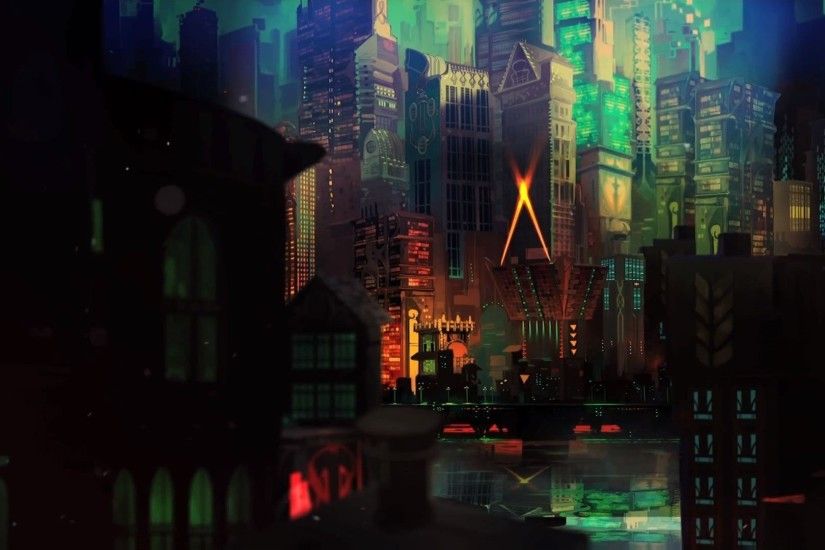 Transistor Gloomy Metropolis Dark City Lights Background Images - 1920x1200